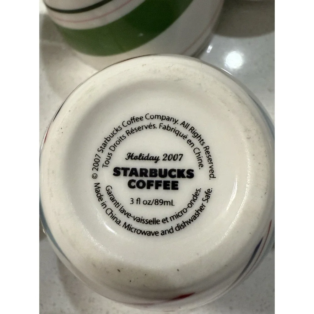 STARBUCKS‎ Holiday 2007 Peppermint Stripe Coffee Expresso Cups Mini Set Of 4